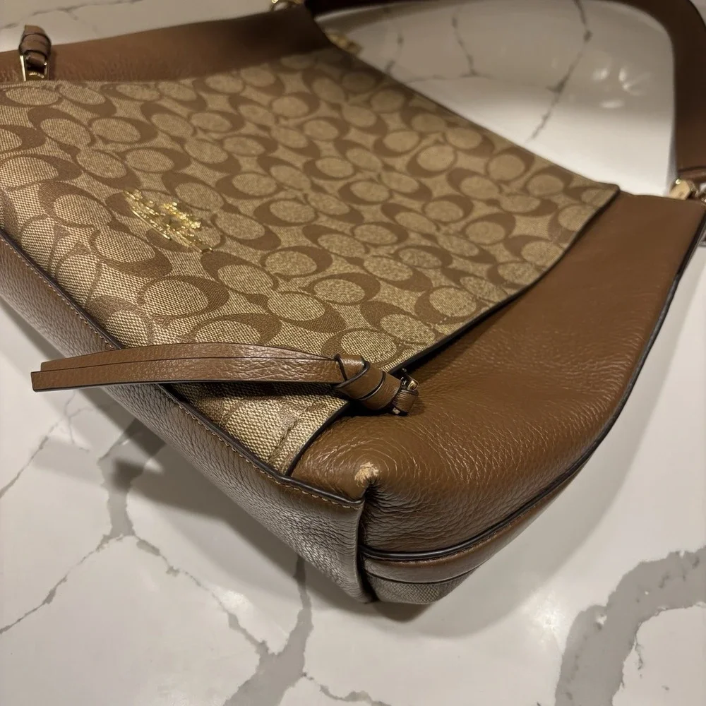 Coach Marlon Hobo Bag F79993 & Accordion Zip Wallet Set Signature Canvas Brown